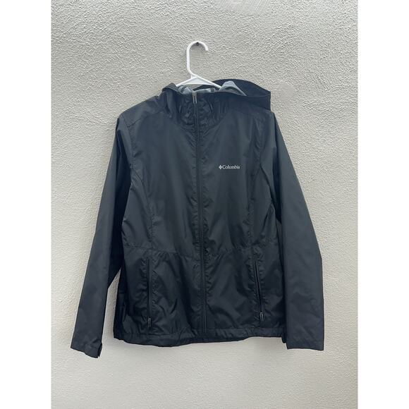 Columbia Womens Jacket Size Medium Black Full Zip Hooded Lightweight Windbreaker - Picture 1 of 14